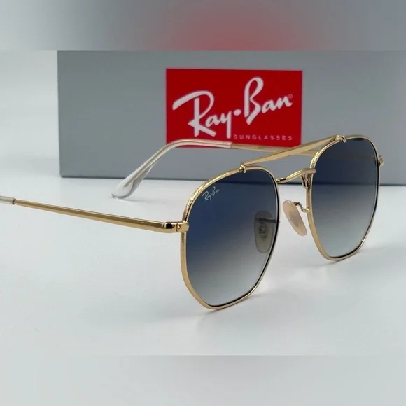 Ray-Ban Sunglasses Marshal II RB3648 Aviator Gold Hexagon Frame Light Blue 360 - Picture 12 of 15